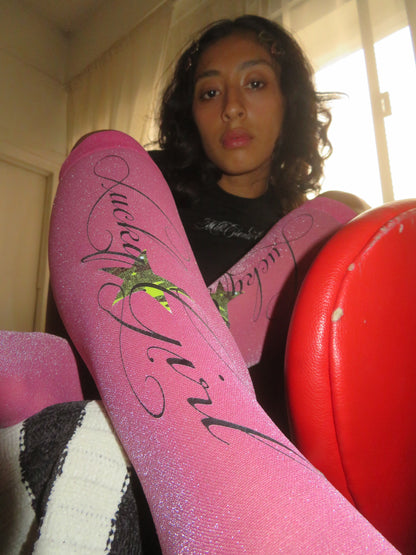 Pink Sparkly Lucky Girl Socks